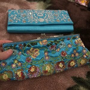 Beaded Clutch Fornal Party Handbag  looking blue new